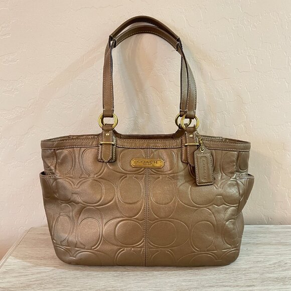 Coach Bag Tote F20742 Gallery Embossed Signature C Copper Bronze Leather - Picture 1 of 11